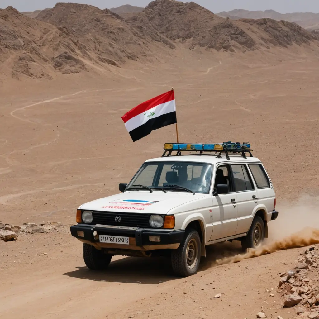 سياره عليه علم اليمن في الصحراء