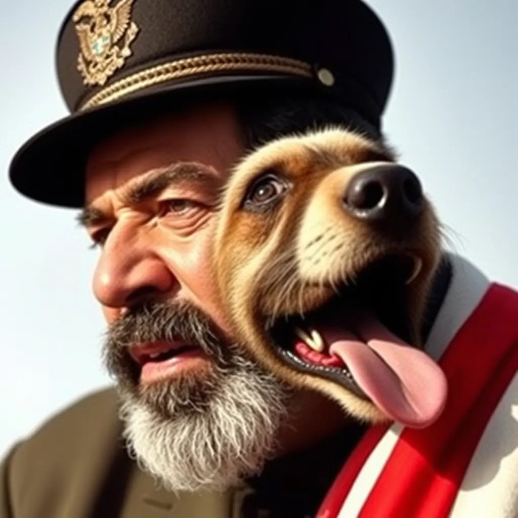 صورت صدام حسين وهوه يتحول ألا كلب