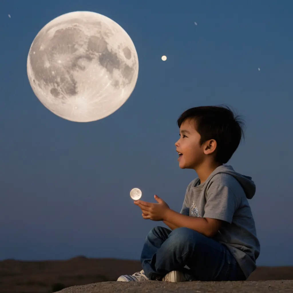صورة طفل وهو القمر يحكي