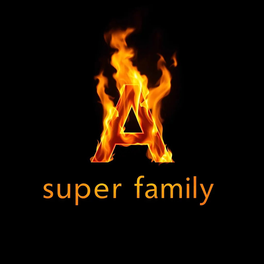 أريد حرف a في نار مشتعلة تحته مكتوب super family خلفية سوداء