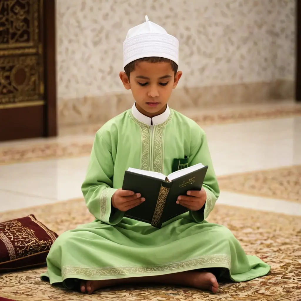 طفل يقرأ القرآن في الروضة الشريفة في المسجد النبوي