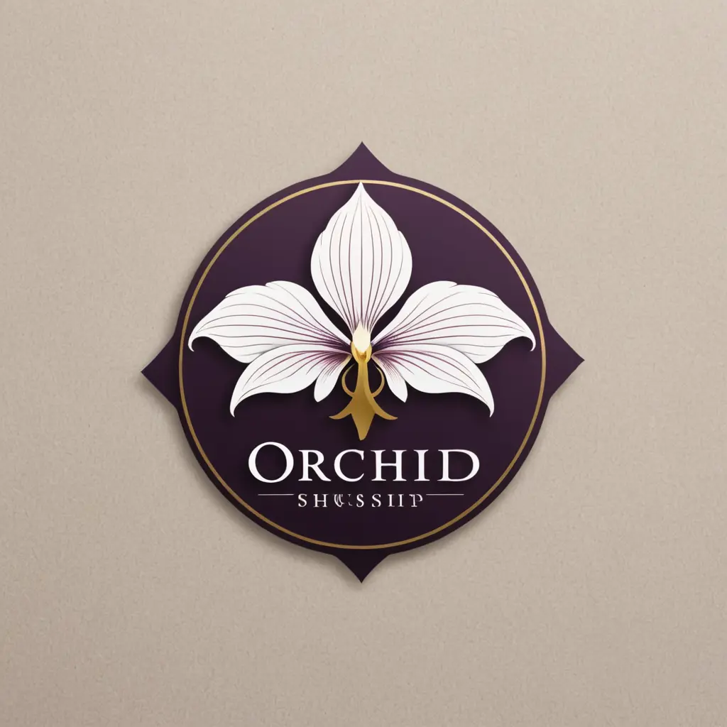 شعار لمتجر بخور باسم 'Orchid'. يجمع التصميم بين وردة أوركيد أنيقة تتشابك أو تندمج بشكل فني مع أعمدة دخان بخور متصاعدة ورقيقة. يجب أن يعكس الشعار الفخامة، الهدوء، والأصالة، مع لمسة من الغموض الشرقي. الألوان المفضلة هي تدرجات البنفسجي، الذهبي، الأبيض الكريمي، وربما لمسة من الأسود أو الرمادي الداكن للخلفية أو التفاصيل. يجب أن يكون الشعار بسيطًا وواضحًا بما يكفي ليتم التعرف عليه بسهولة.