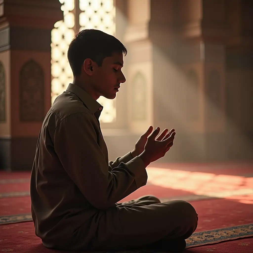 صورة شاب مسلم يدعو اللة في المسجد