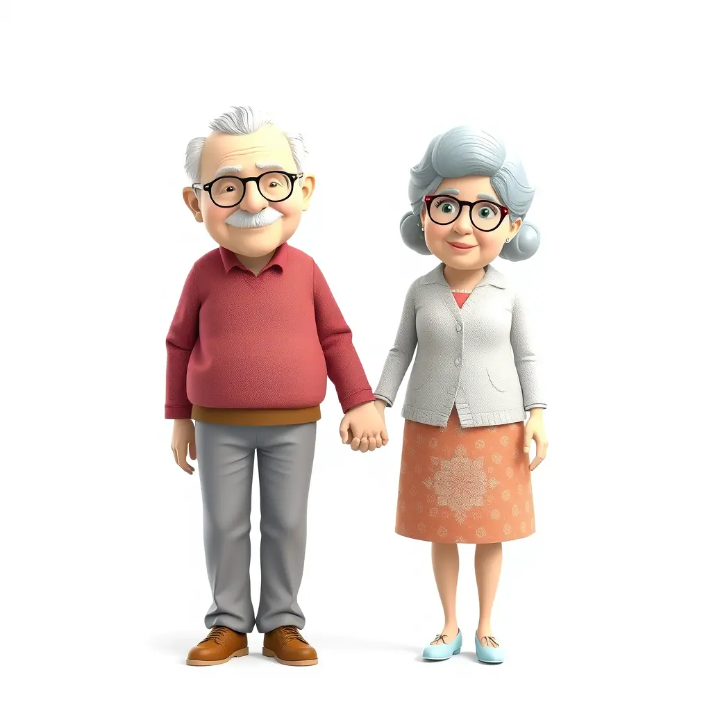 صورة جد وجدة بالكامل ممسكين يد بعض رسم ثلاثي الأبعاد