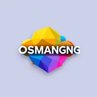 Generate a detailed geometric style logo in 3d for a company named 'OSMANGG' in the internet field. The logo should prominently feature Network and add words and data cloud which uses vibrant colors palette.