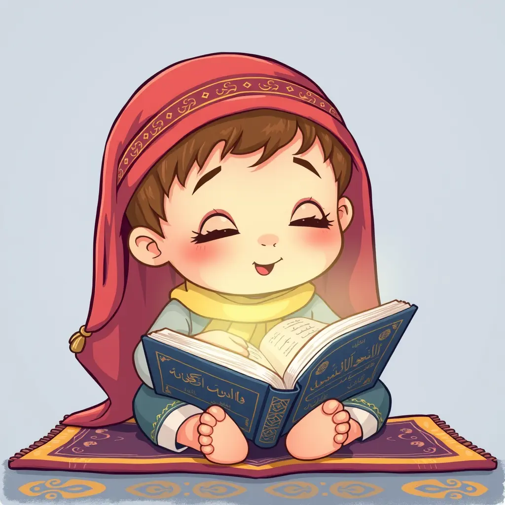 طفل كرتون يقرأ القرآن