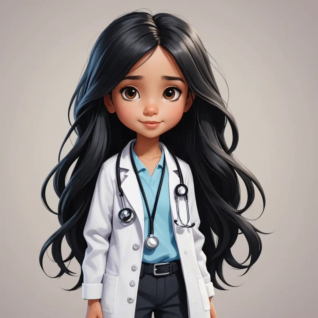 صوره بنت كرتونيه صغيره شعرها اسود طويل منكوش وترتدي سماعه طبيب
