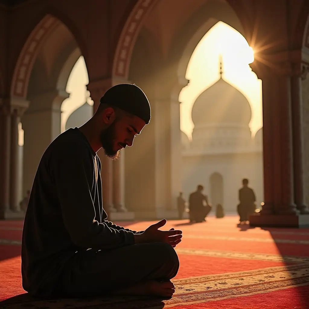 صورة شاب مسلم يدعو اللة في المسجد
