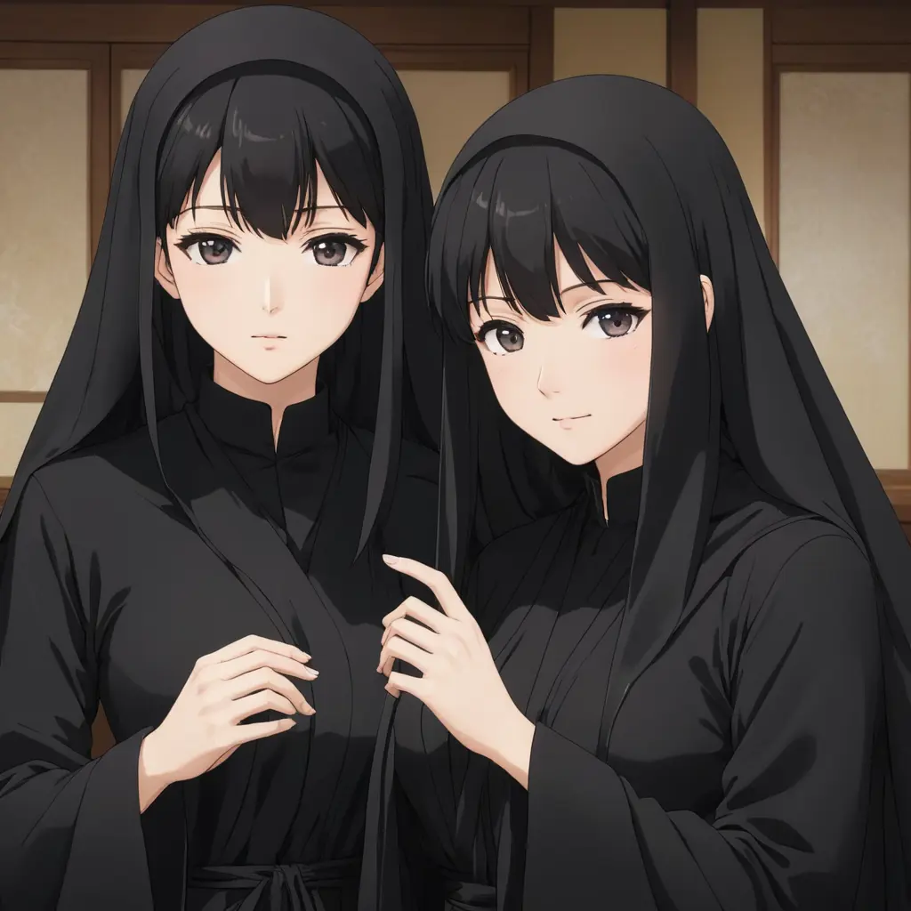صور انمي ثلاث اخوات محجبات بملابس لون اسود