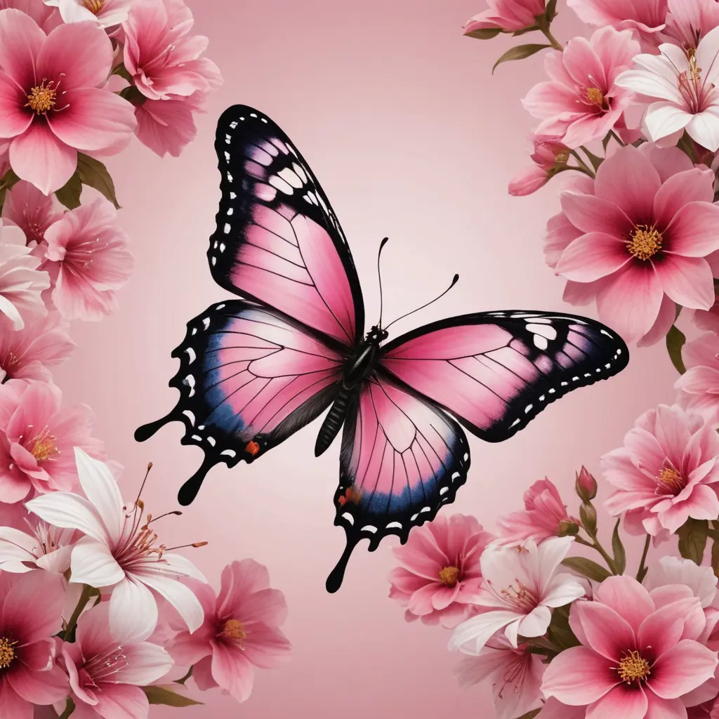 دمج Blooming مع صورة لفراشة ملونة بدرجات لون pink