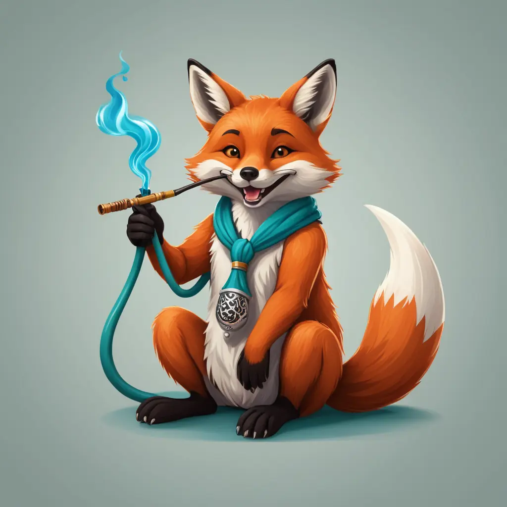 صورة ثعلب مبتسم يدخن الاركيلة أريدها احترافية أضعها شعار بطاقة هوية لمشروع