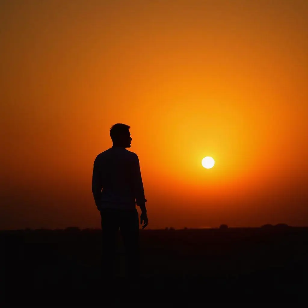 صورة ظلية لشخص في غروب الشمس التوليدية Ai