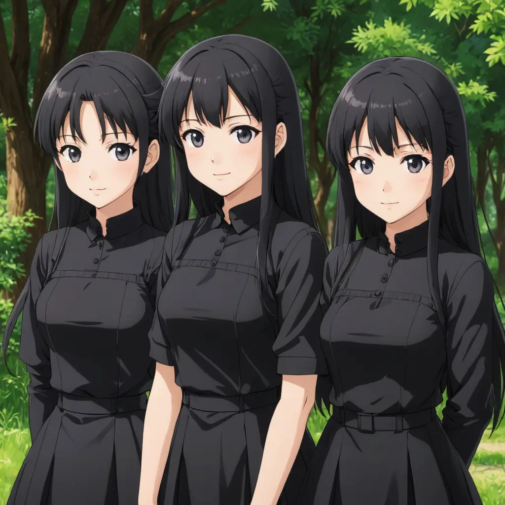 صور انمي ثلاث اخوات بملابس لون اسود