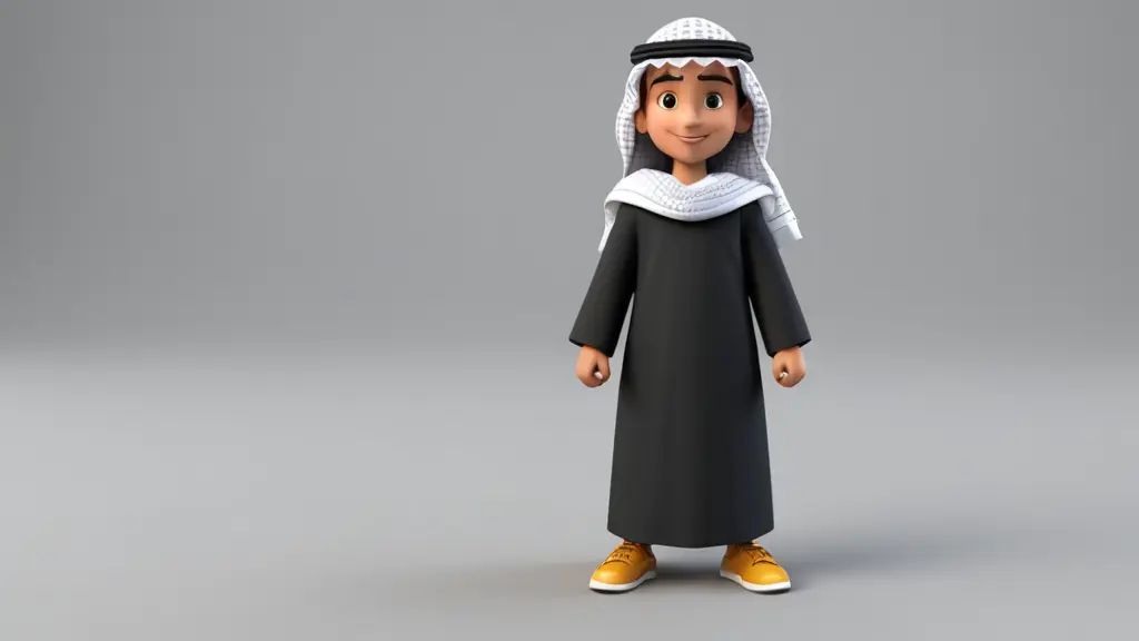 طالب سعودي كرتوني 3d يرتدي الشماغ ويقف بوضعية T pose