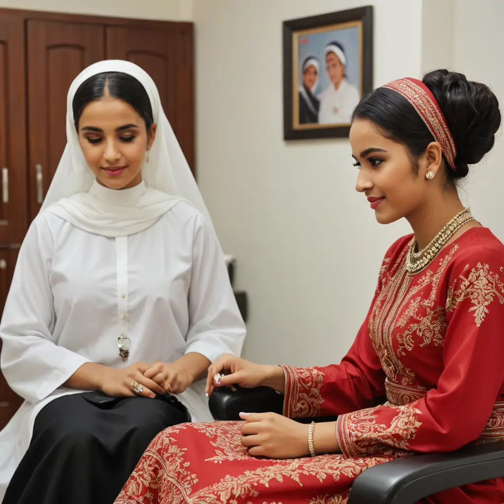 صوره لشباب عمانيه بالزي العماني في صالون تجميل