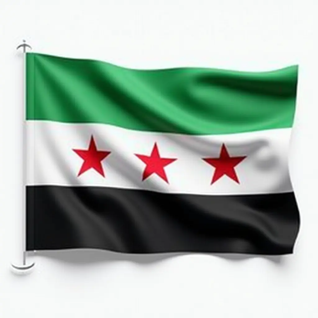 علم سوريا الحرة علم يتكون من ثلاثة أشرطة أفقية: الشريط العلوي أخضر الشريط الأوسط أبيض يحمل ثلاث نجوم حمراء والشريط السفلي أسود