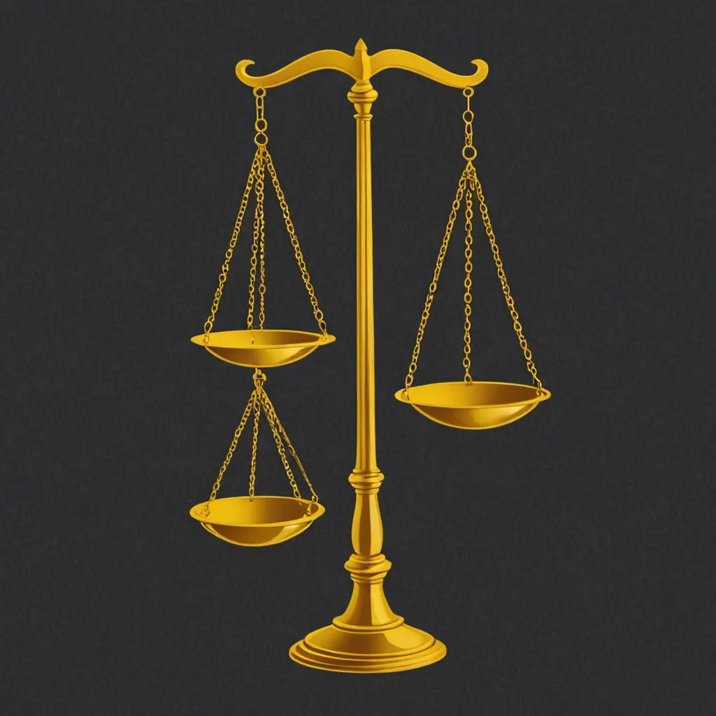 شعار ميزان العدالة ذهبي مع إضافة بعض الألوان الزاهية