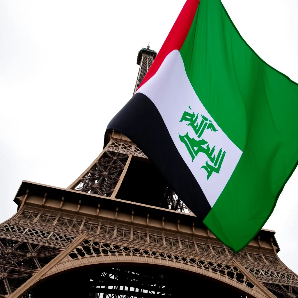 علم العراق فوق برج ايفل