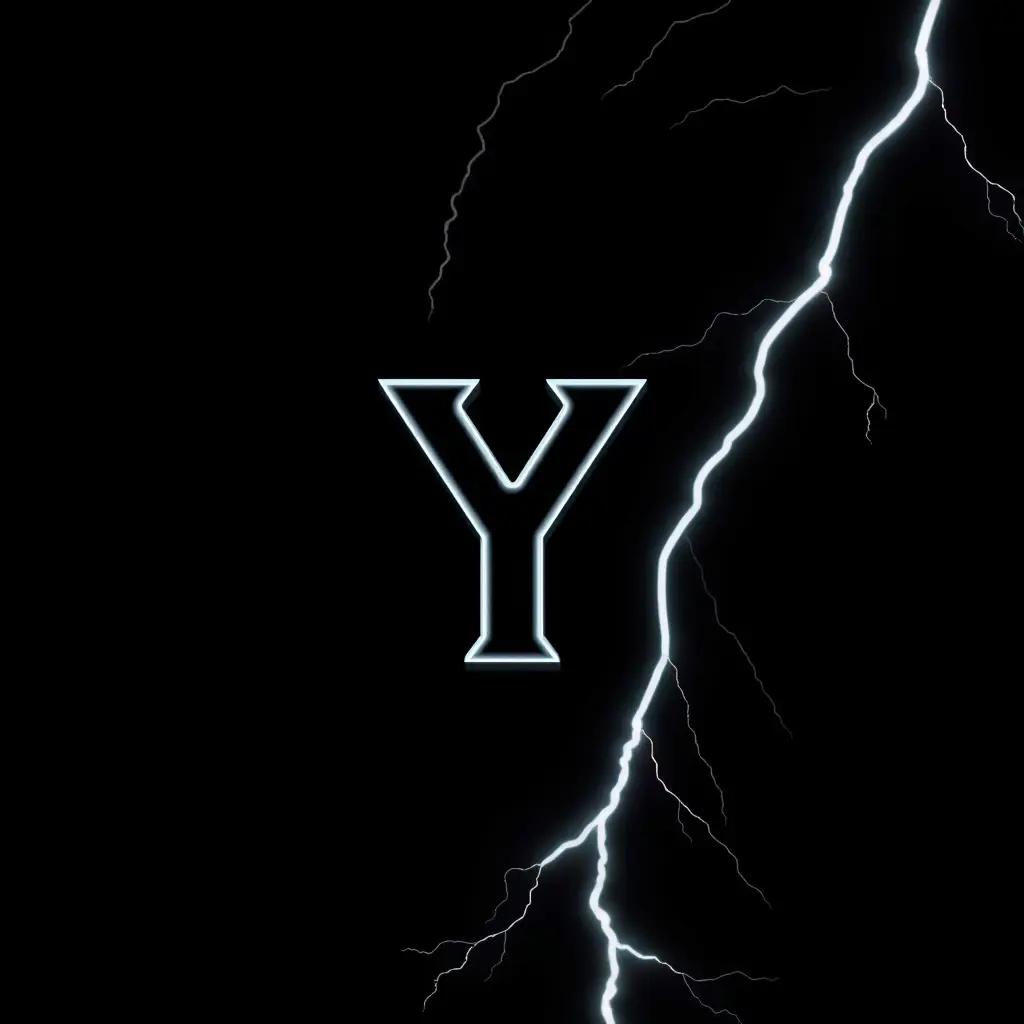 حرف Y ثلاثي الأبعاد بخلفية سوداء مع صاعقة