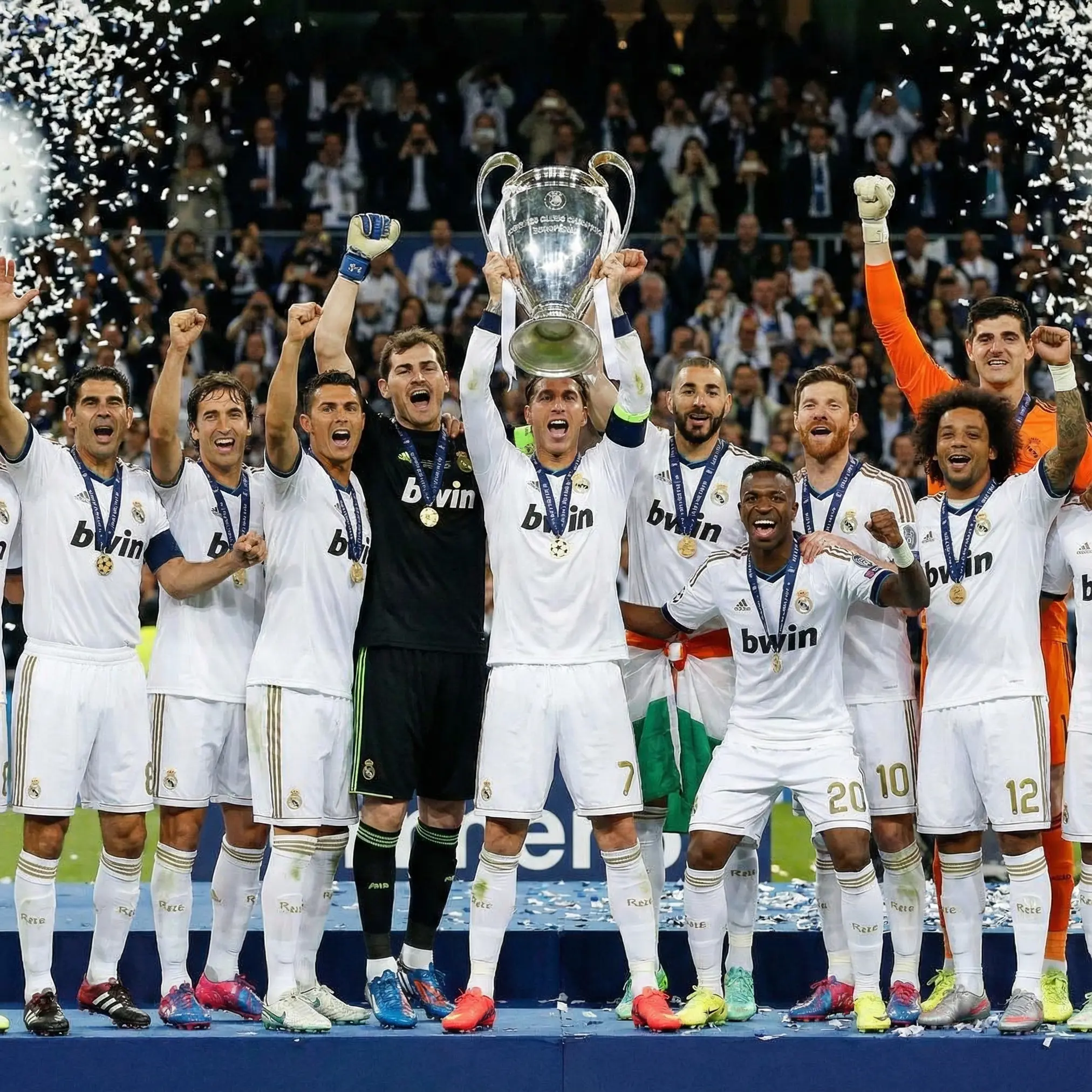 تشكيلة مزيج بين لاعبين ريال مدريد سنة 1998 وسنة 2012 وسنة 2022
بأفضل اللاعبين
يحملون دوري أبطال أوربا
واجعلهم جميعاً بلبس 2012