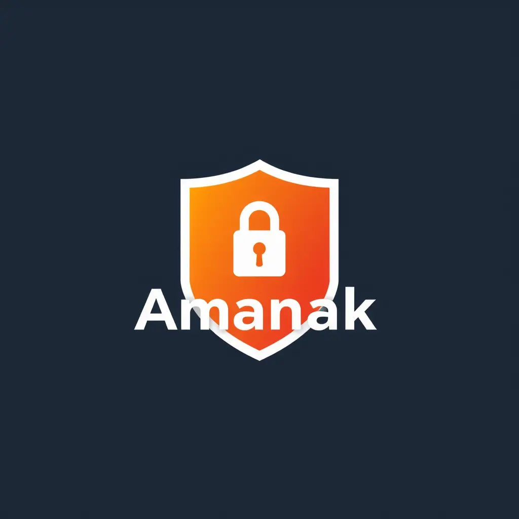 Generate a minimalistic logo in 2d for a company named 'Amanak' . The logo should prominently feature Innovative idea and shield and lock .