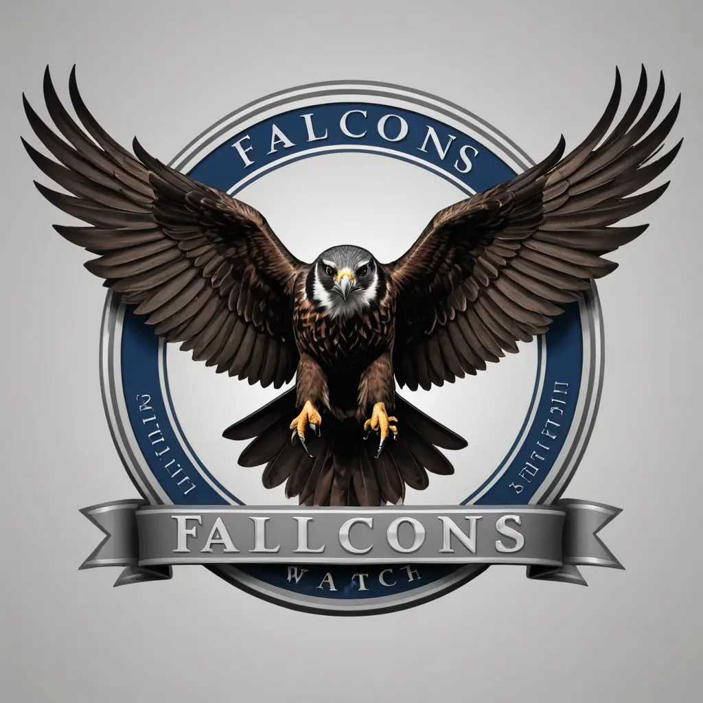 شعار عليه صورة صقر فارد جناحية يحمل اسم صقور الرصد