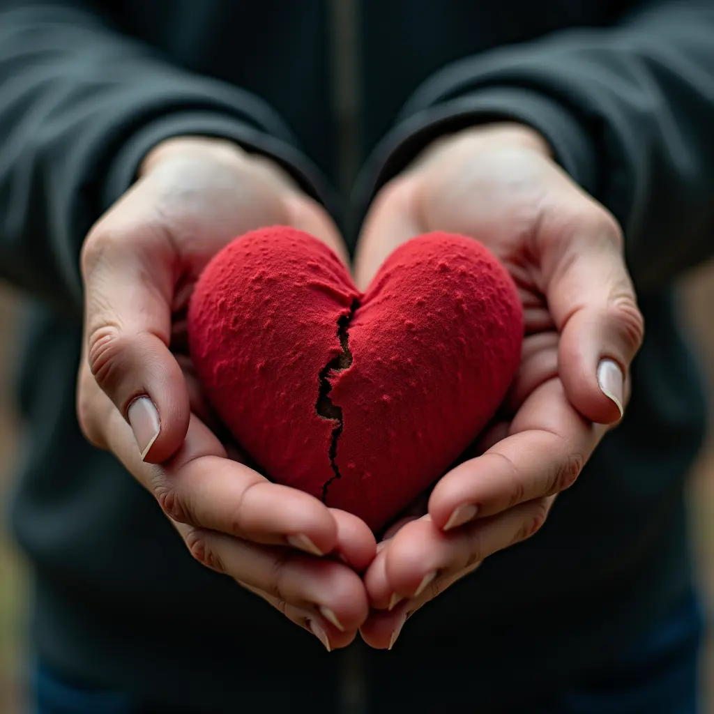 انسان يمسك قلب ويده مكسوره