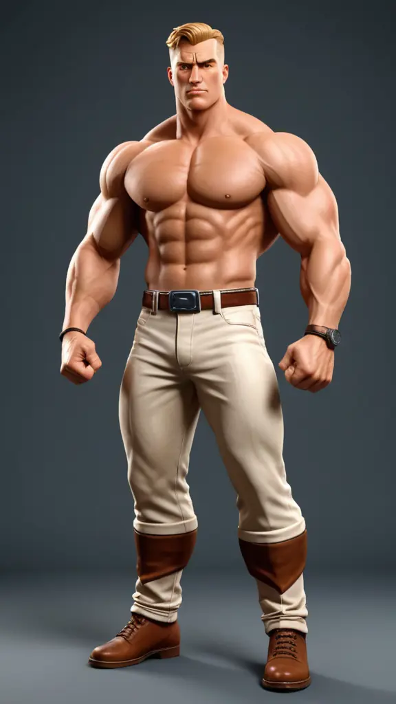 Create cute superhero Doc Savage. Full body. Detail his muscle, costume with his ripped shirt. 3D Pixar style. Make him like as a child character in 3D Pixar animation.
