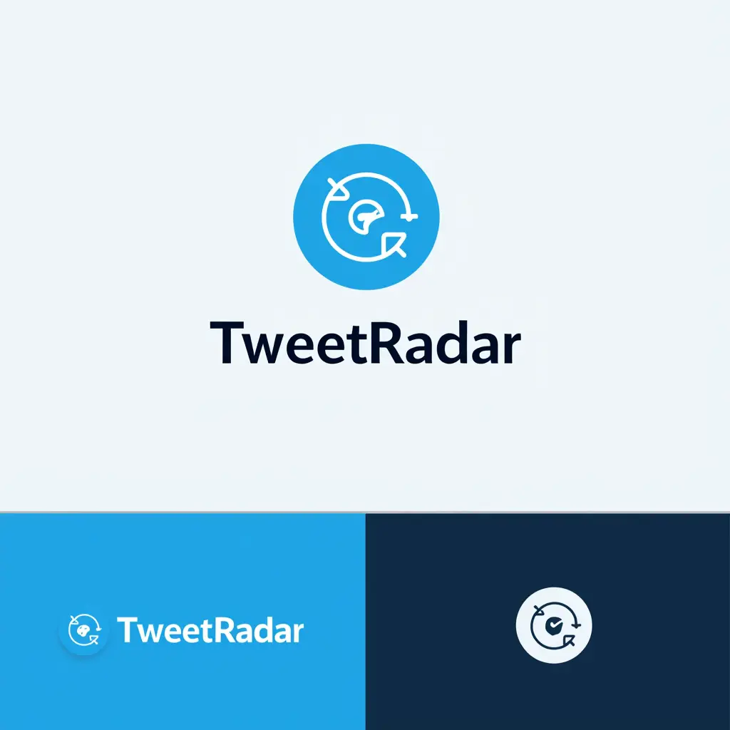 Create a minimalist, modern logo for 'TweetRadar', a Twitter/X tracking bot, combining a stylized radar icon with a bird silhouette or 'X' symbol, using electric blue (#00ACEE), white, and slate gray (#708090); incorporate 'TweetRadar' in a sleek sans-serif font; design a circular composition with subtle radar 'ping' effects; ensure scalability and recognition at small sizes; use clean geometric shapes and flat design for a tech-forward look; balance radar concept with Twitter/X branding; prioritize simplicity and instant recognition; provide variations with/without text in both horizontal and square layouts; logo should work on light and dark backgrounds.