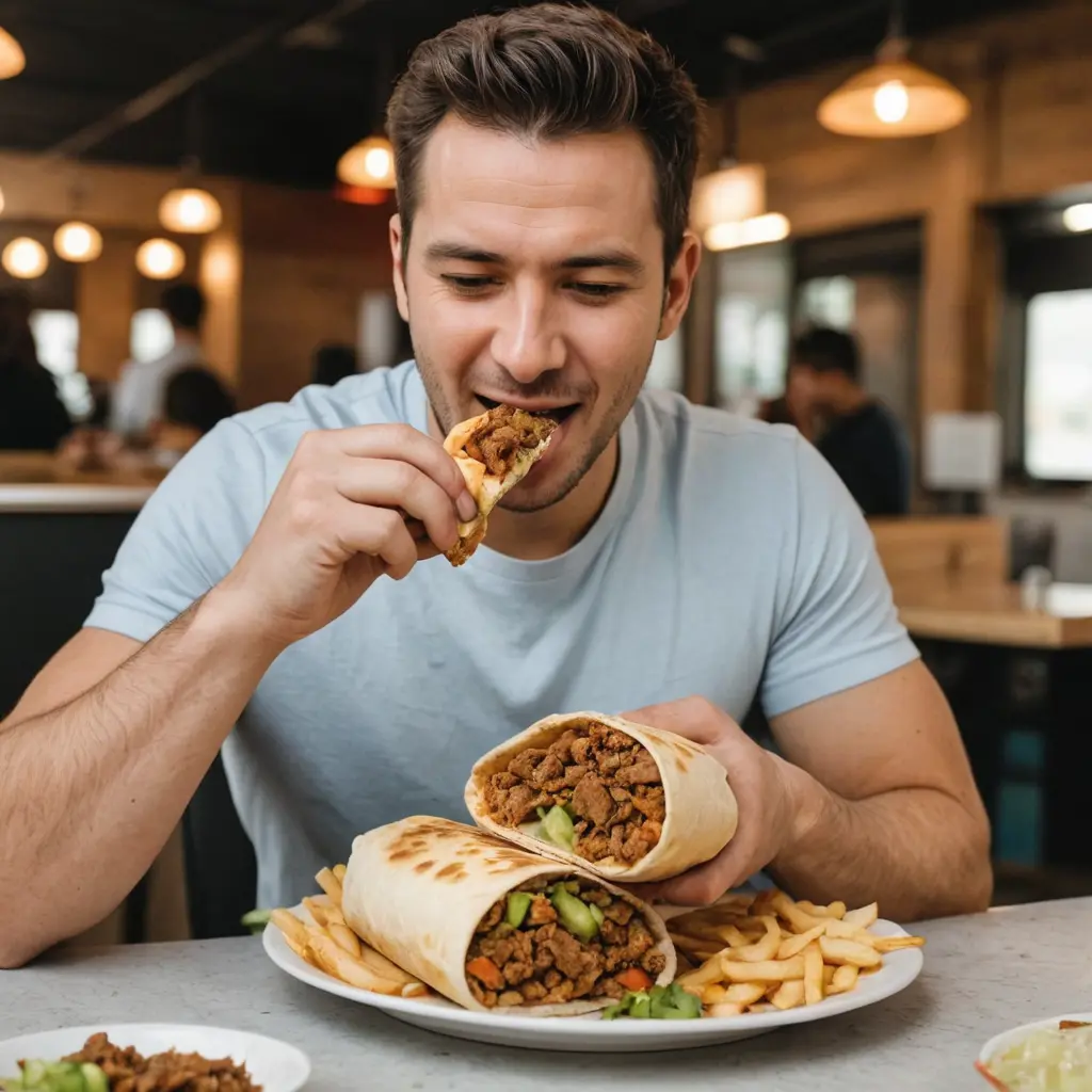 شخص يأكل شاورما