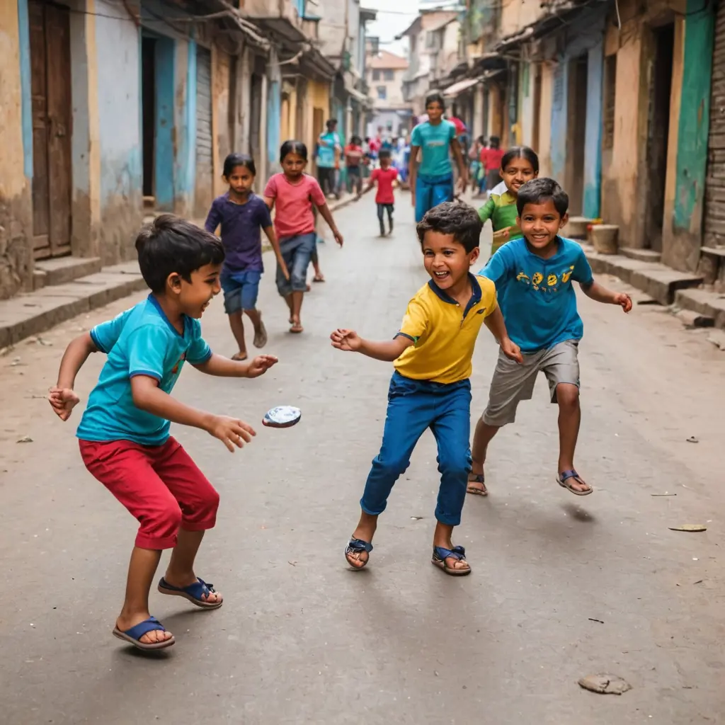 صورة لأطفال يلعبون في الشارع لعبة تكشبيلا توليولا وهم في غاية السعادة والمرح