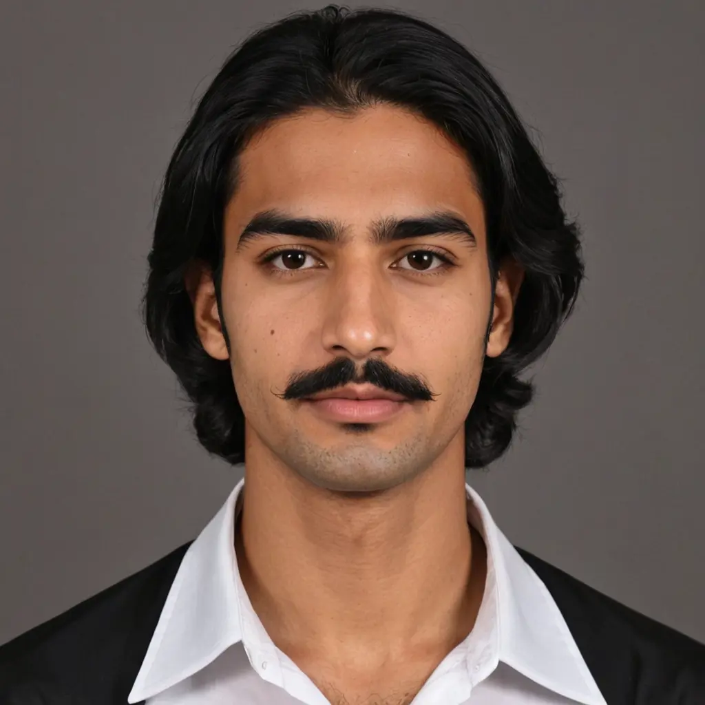 شاب كويتي له شنب أسود و شعره أسود كثيف ضعيف و طويل