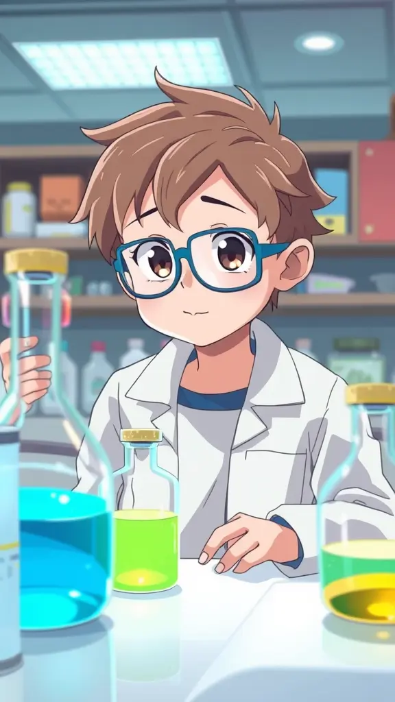 صورة طفل داخل مختبر كيمياء انمي