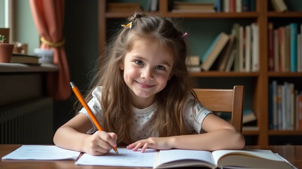 بنت صغير بشعر طويل تذاكر دروسها وكتوب علي الصورة Celia