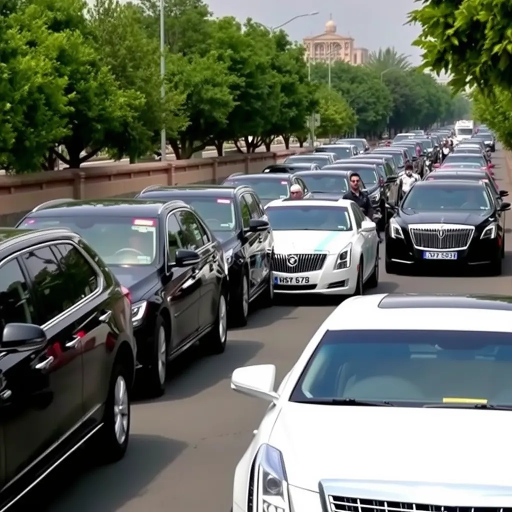 زفه عراقيه مكون من 10 سيارات سوداء و سياره كاديلاك واحده بيضاء