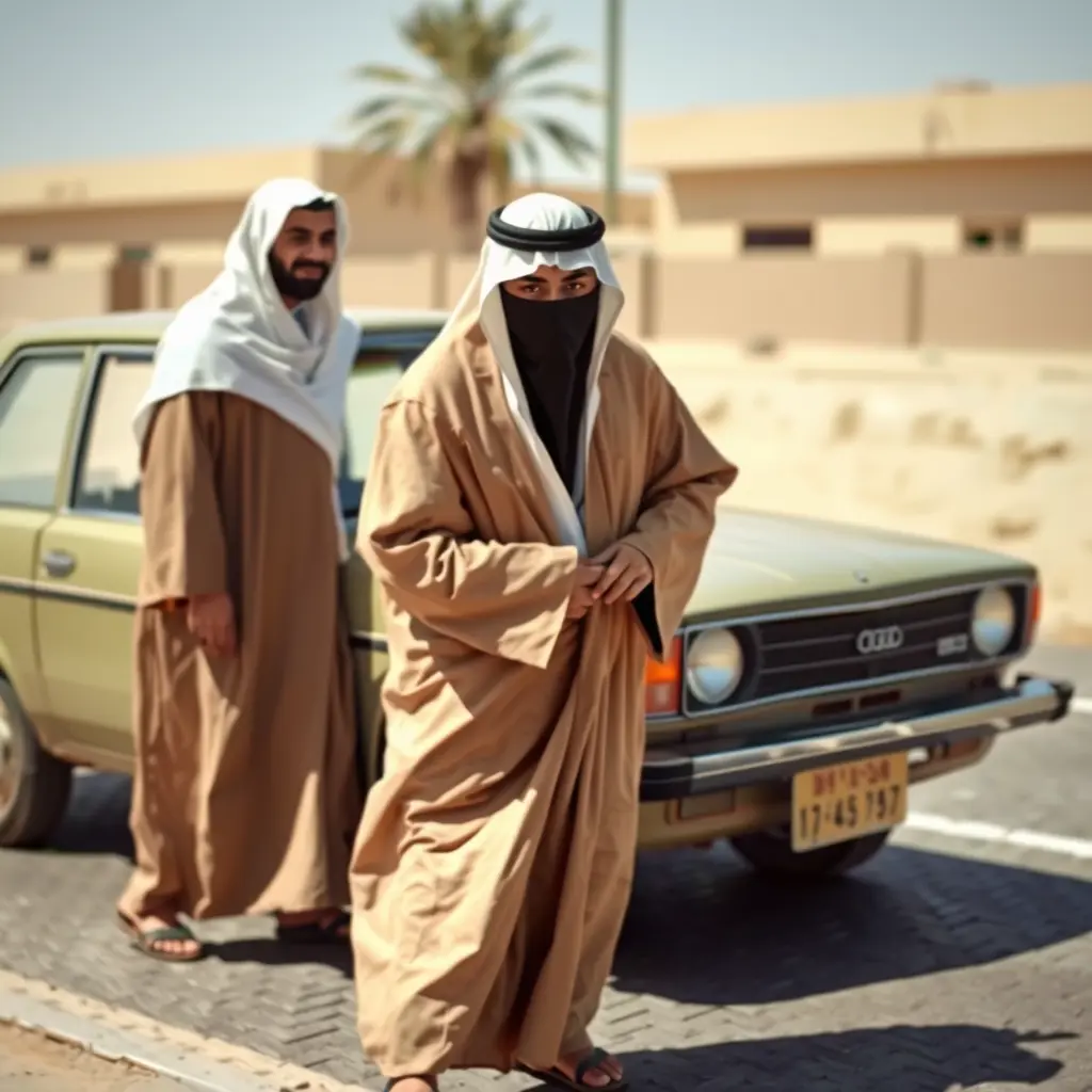 رجال الابس ثوب حمامة زي حرامية يسوي حبتين مع سيارة ددسن في الرياض