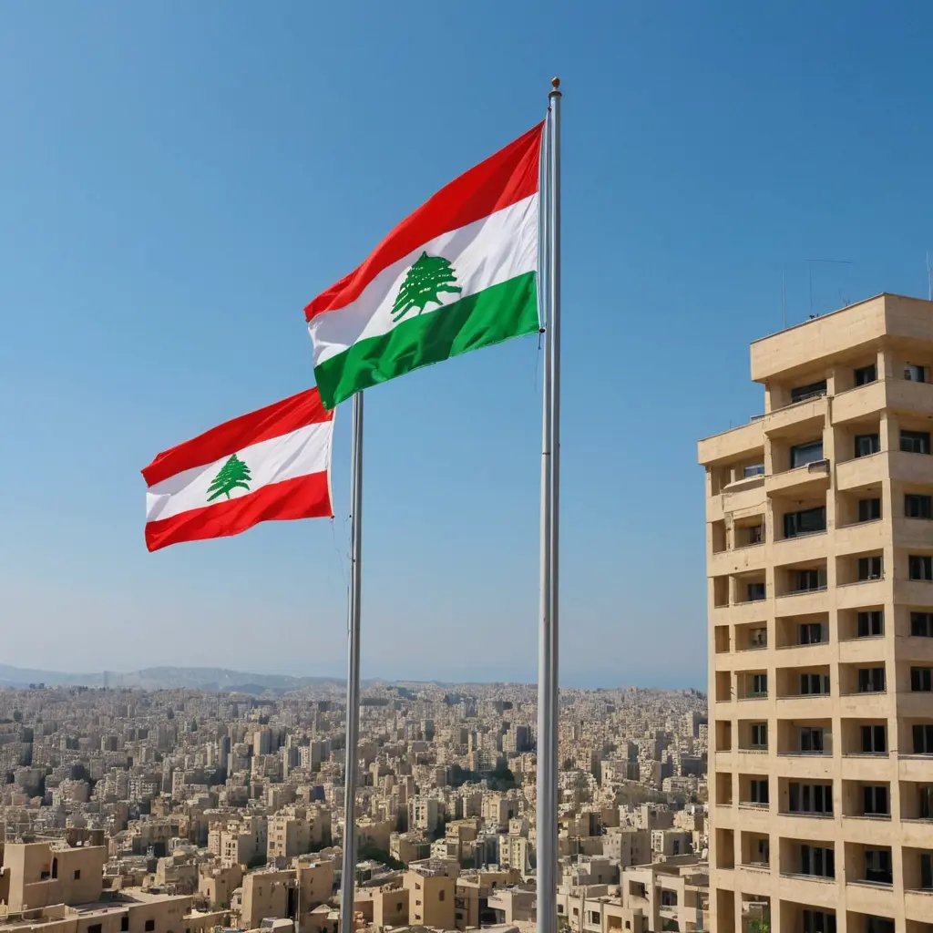 علم لبنان وعلم سوريا الجديد علم الثوره جنب بعضهم على بنايه عاليه وناس من الأسفل تنظر إلى العلم وبحر أمام العلم والبنايه تكون عاليه وأمام الأعلام بحر أريد علم ثاني معه علم سوريا ويكونو بعاد ١متر عن بعض لا خلص أريد علم لبنان لحاله بل صوره