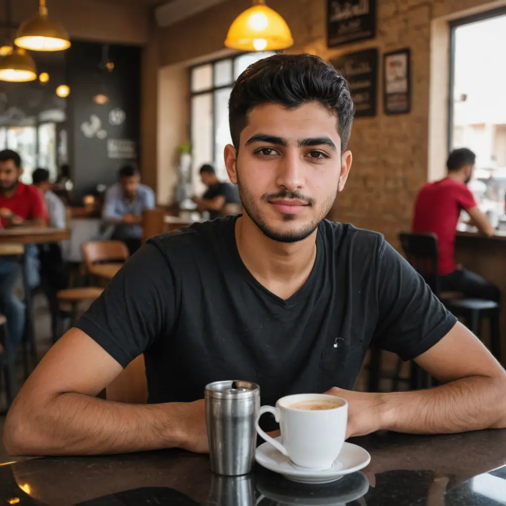 شاب عراقي في احدى المقاهي الحديثة