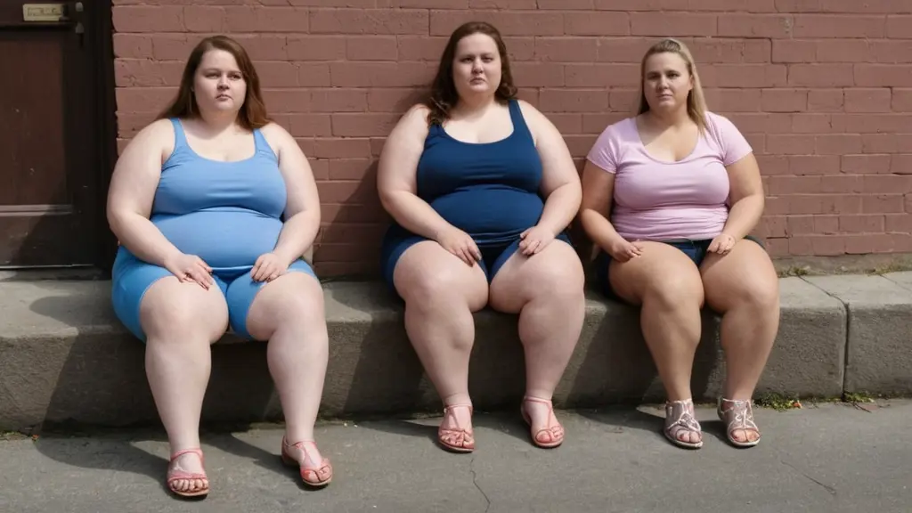 مجموعة بنات سمينة جالسة جنب امرأة نحيفة