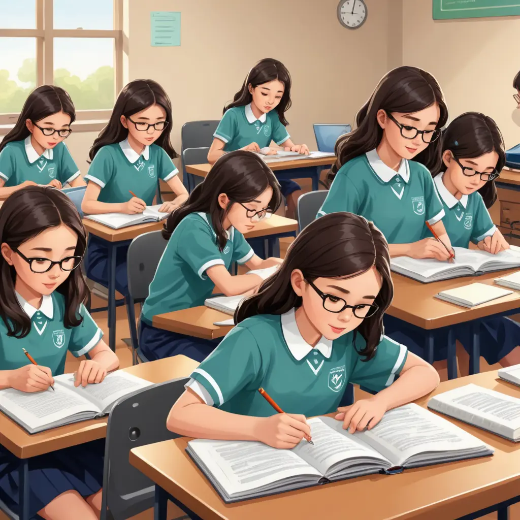 صورة كرتونية كرتونية كرتونية لطالبات في الاعدادية يدرسن بجد واجتهاد
