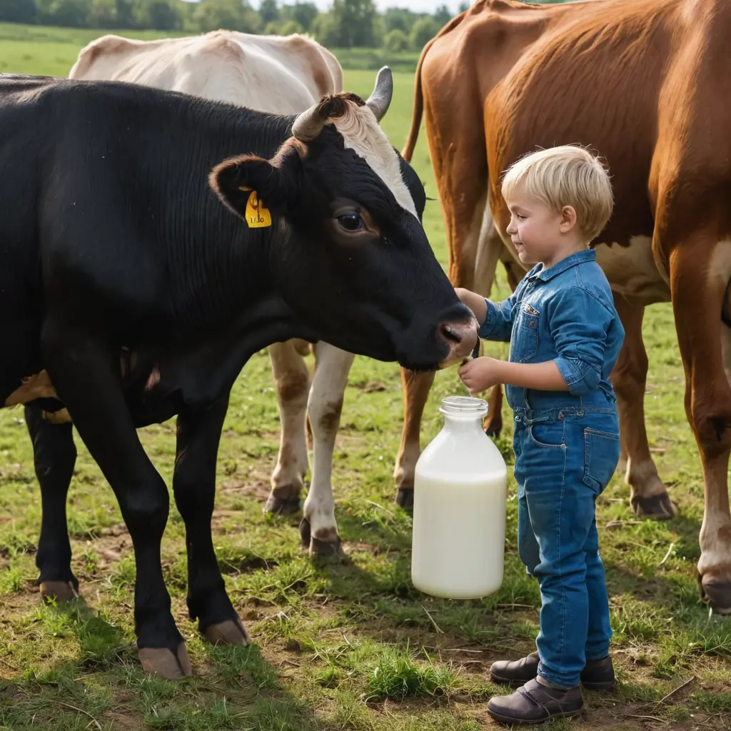 طفل يحلب البقرة