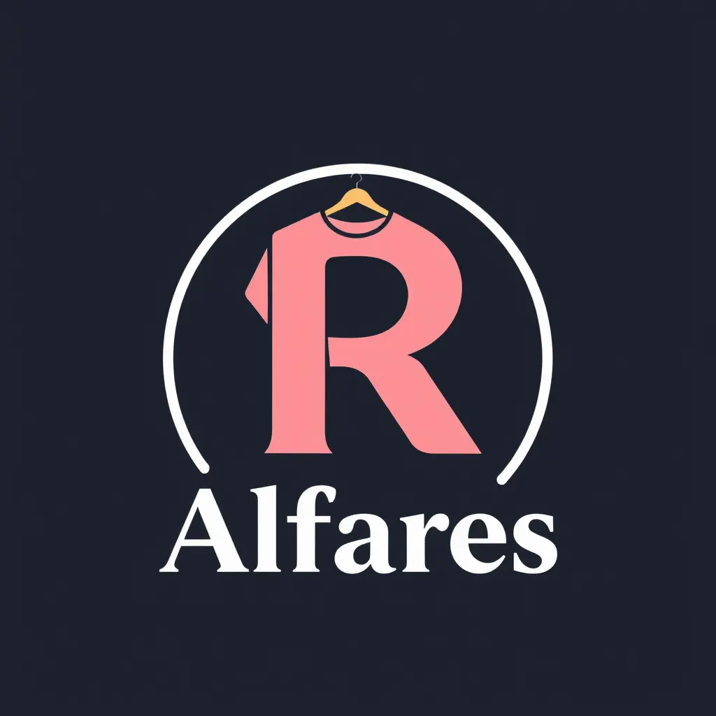 Generate a minimalistic mascot style logo in 2d for a company named 'Alfares' in the retail field. The logo should prominently feature Letter R and store and clothes which uses pastel colors palette.
