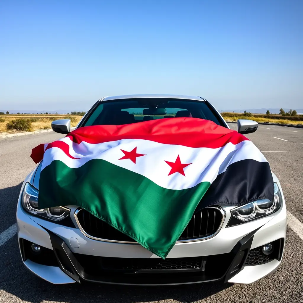 علم سوريا الحر على سيارة بي ام دبليو