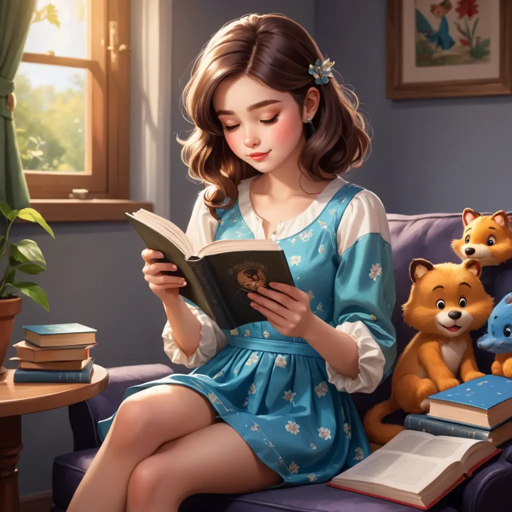 فتاة تقرأ كتاب ترتدى ملابس رائعة صورة كرتون