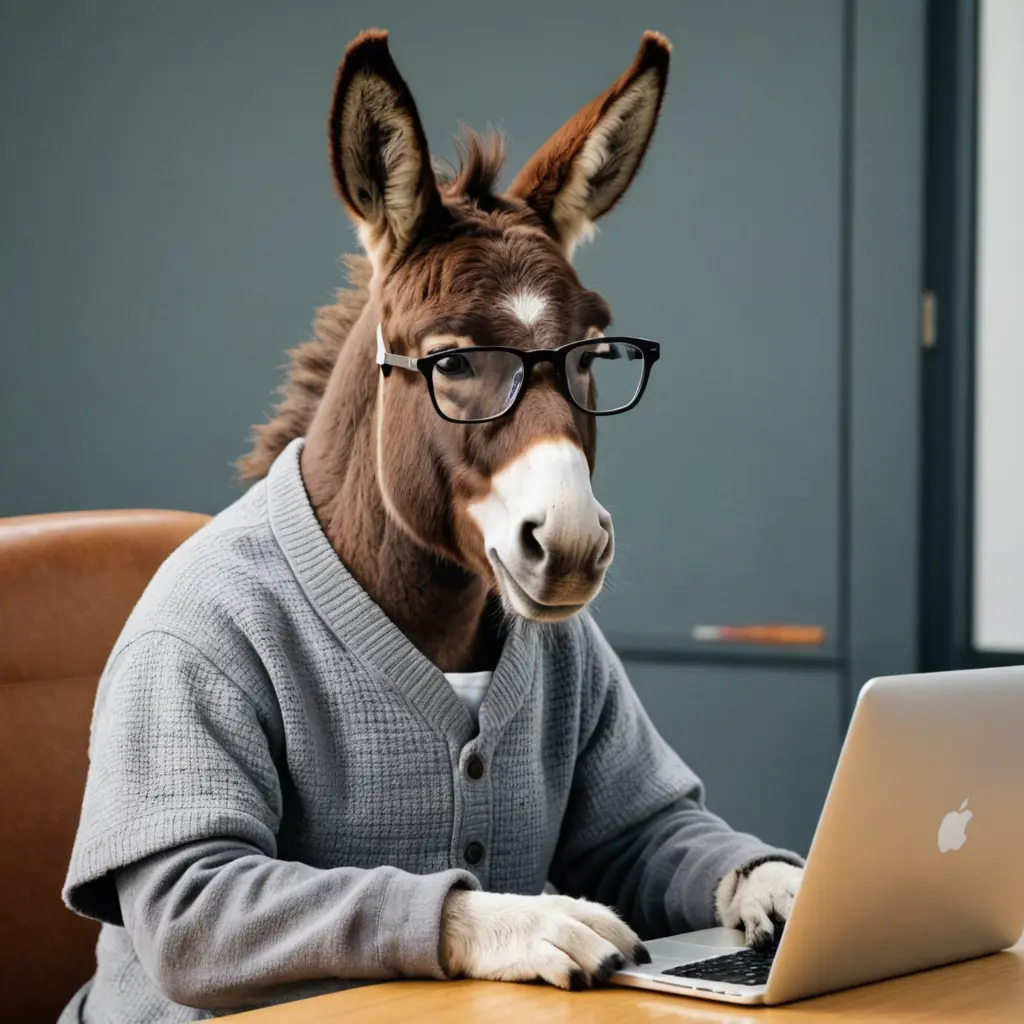 حمار لابس نظارة جالس يبرمج
