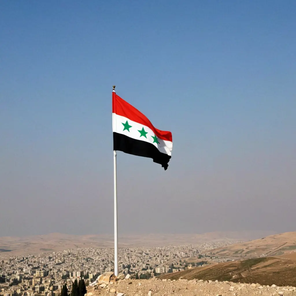 علم سوريا يرفرف في سماء جبل قاسيون