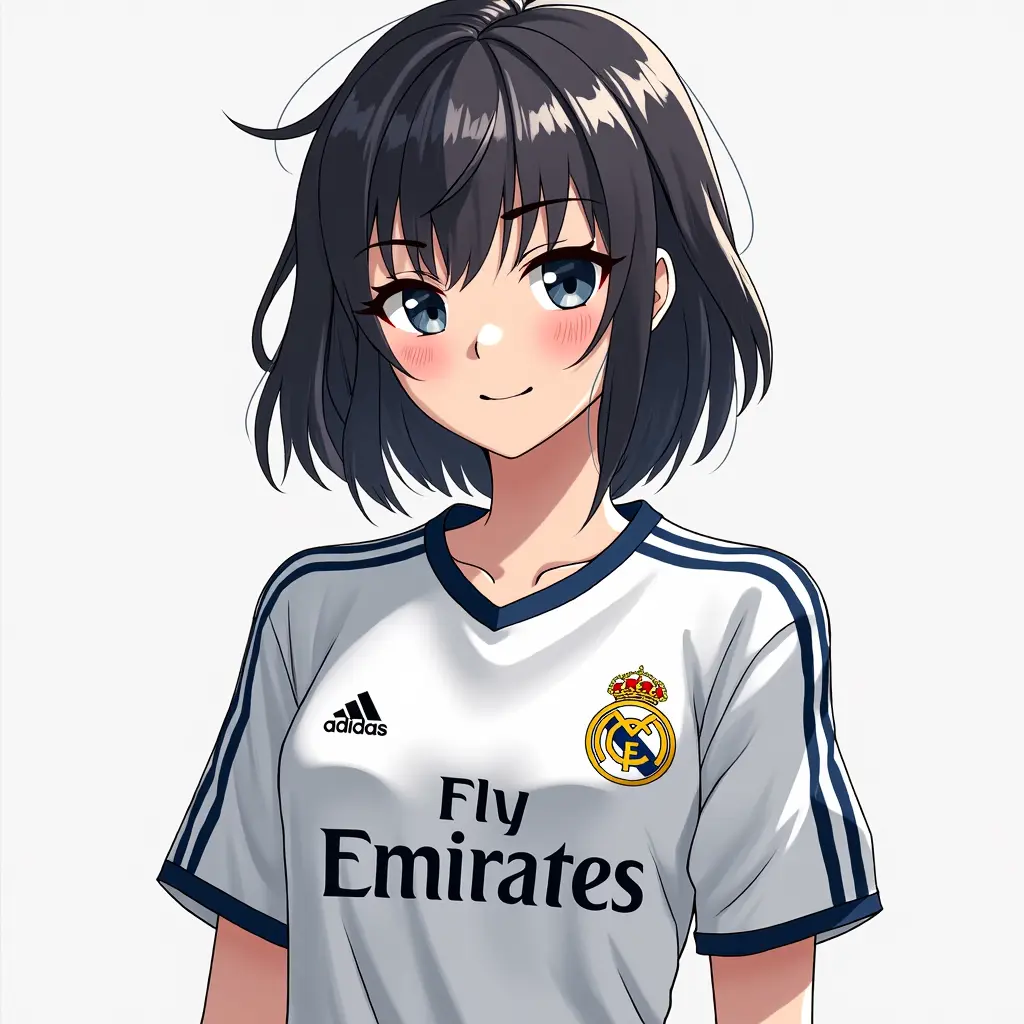 شخصية انمي فترة  ترتدي قميص ريال مدريد 