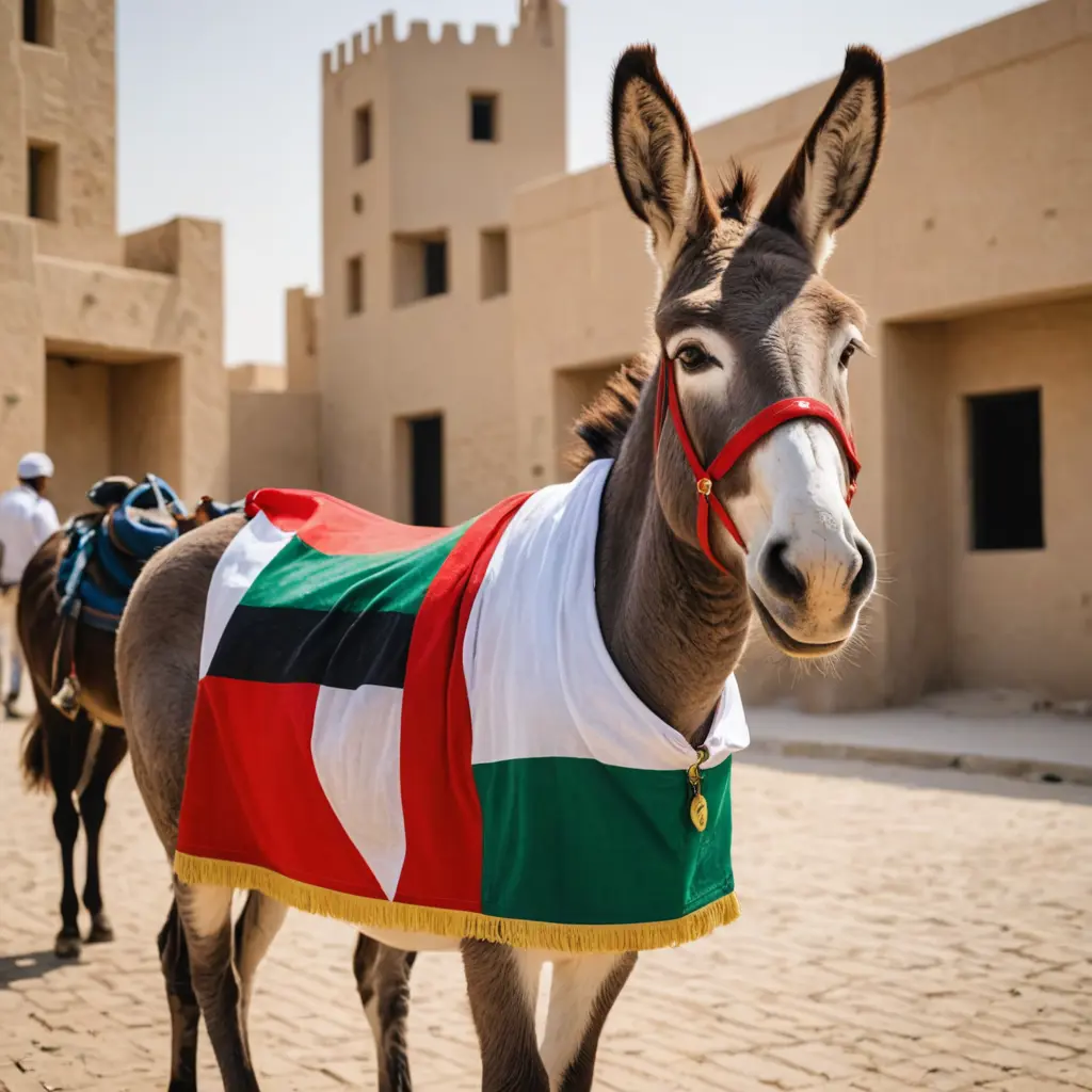 حمار يرتدي قميص عليه علم الإمارات