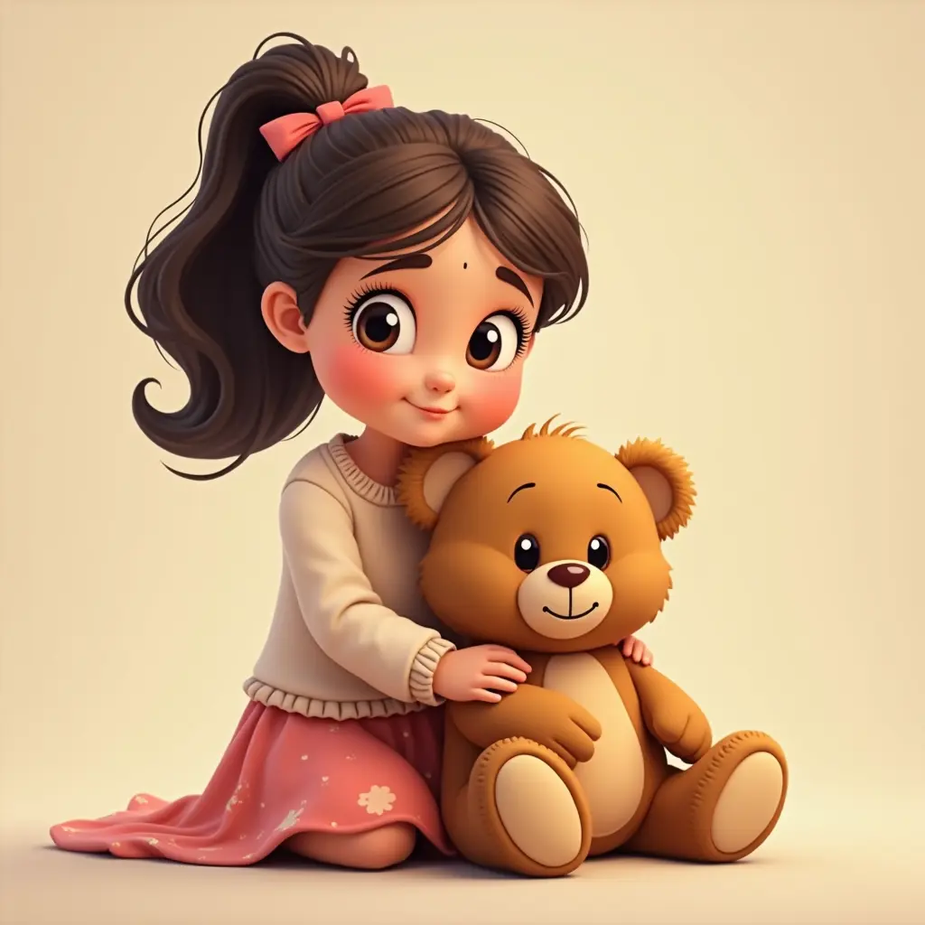 صورة طفلة كيوت و معها دبدوب صغير جميل صورة انيميشن
