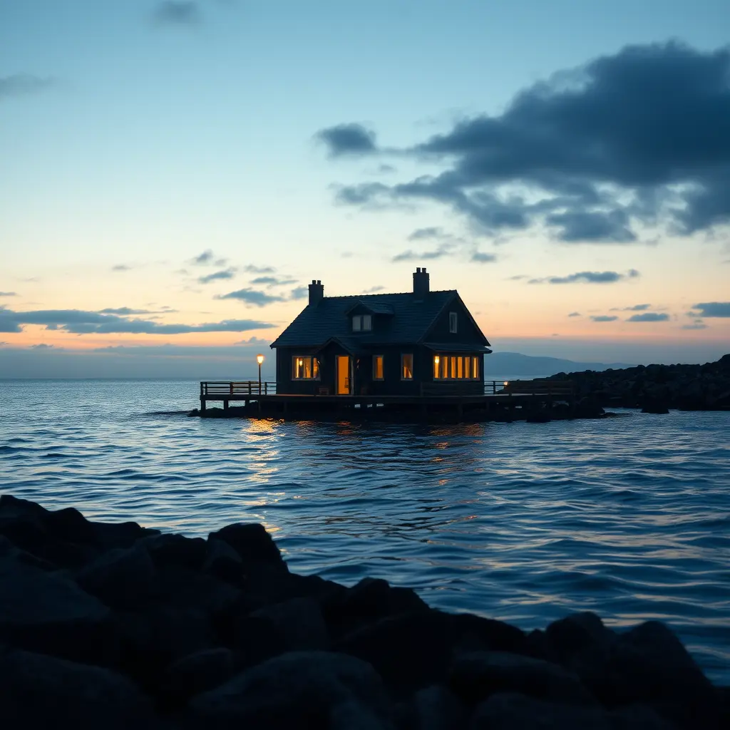 منزل في وسط البحر مضيئ باشمع